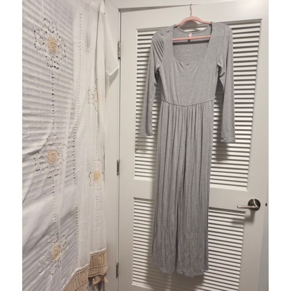 Clean Girl Heather Gray Kirundo Long Sleeve Wide Leg Jumpsuit